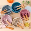S47456891a2c1466a9ec90d464396148dM 3-Piece Silicone Baby Feeding Bowl Set with Spoon